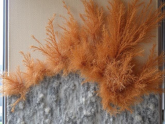 Abstrakter Textil-Wandbehang mit strukturierten Fasern